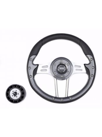 Руль PRETECH HD-5166F 330мм, PU, спицы серебро, карбон