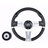 Руль PRETECH HD-5181 330мм, PU, спицы серебро, черный