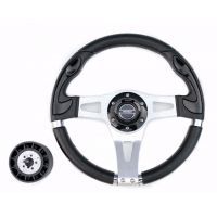 Руль PRETECH HD-5181 330мм, PU, спицы серебро, черный