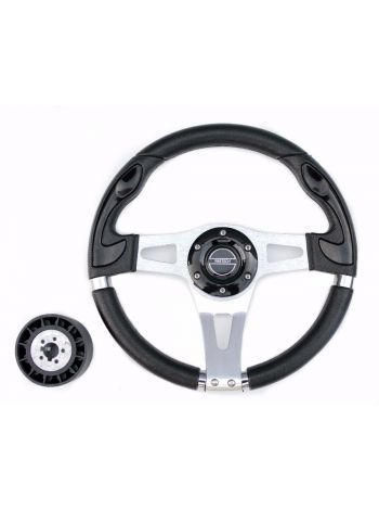 Руль PRETECH HD-5181 330мм, PU, спицы серебро, черный
