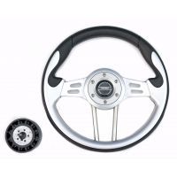 Руль PRETECH HD-5166G 330мм, PU, спицы серебро, серый