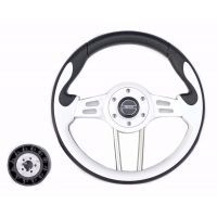 Руль PRETECH HD-5166G 330мм, PU, спицы серебро, белый