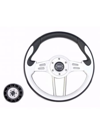 Руль PRETECH HD-5166G 330мм, PU, спицы серебро, белый
