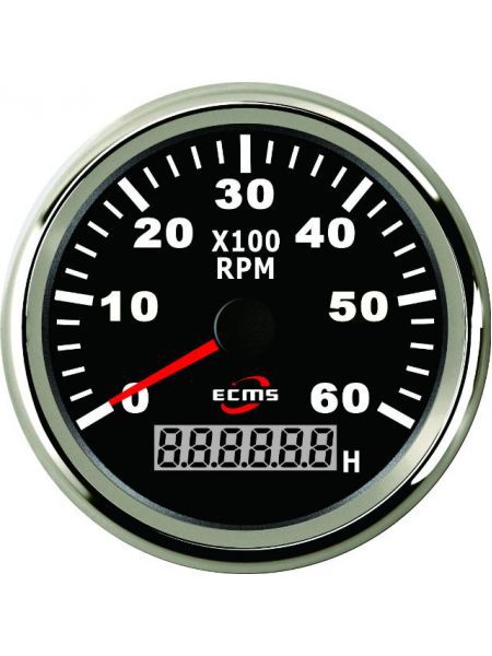Тахометр с моточасами ECMS CMH3-BS-3K 85мм черный(Серия Эконом)